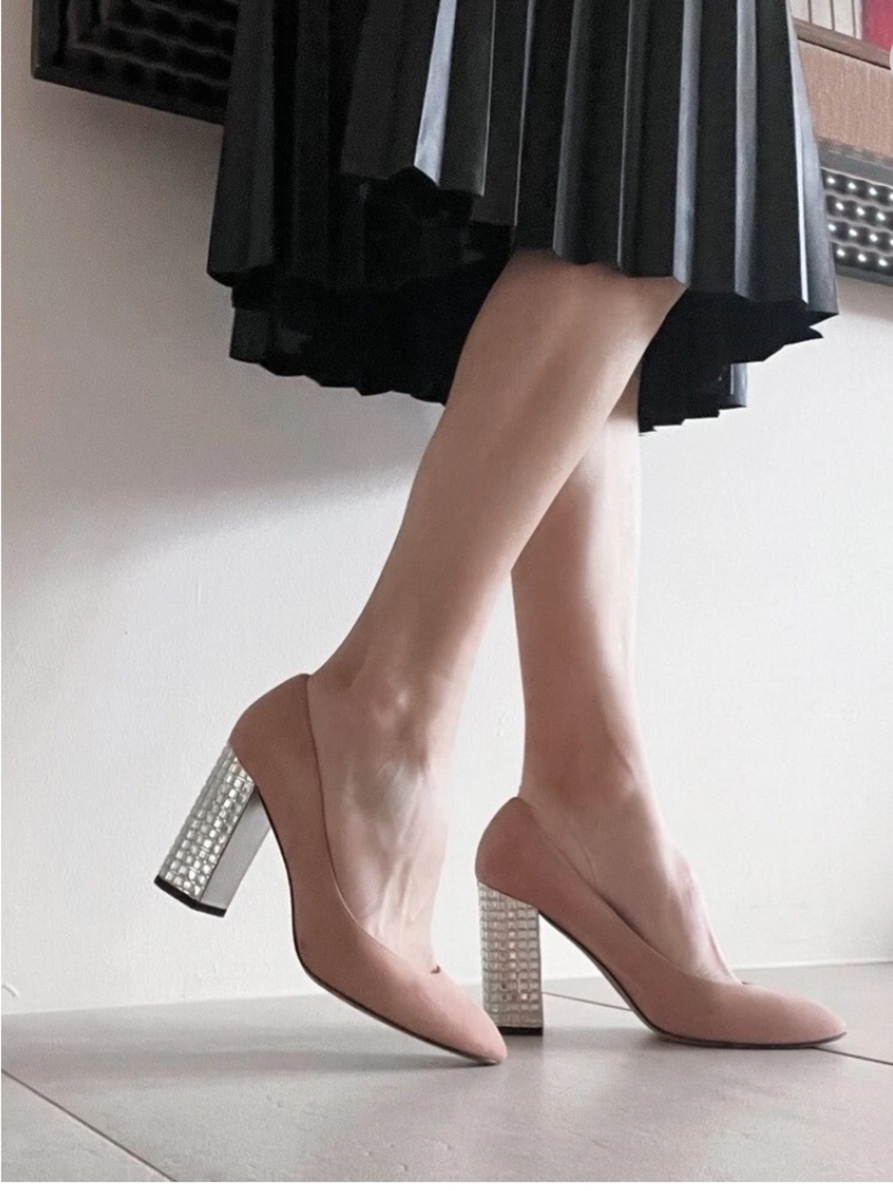 Kate Spade Vero Cuoio Swede Glitter Mirror Heel Pump Size 7.5